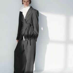 H&M Charcoal Pinstripe Wide-Leg Trousers